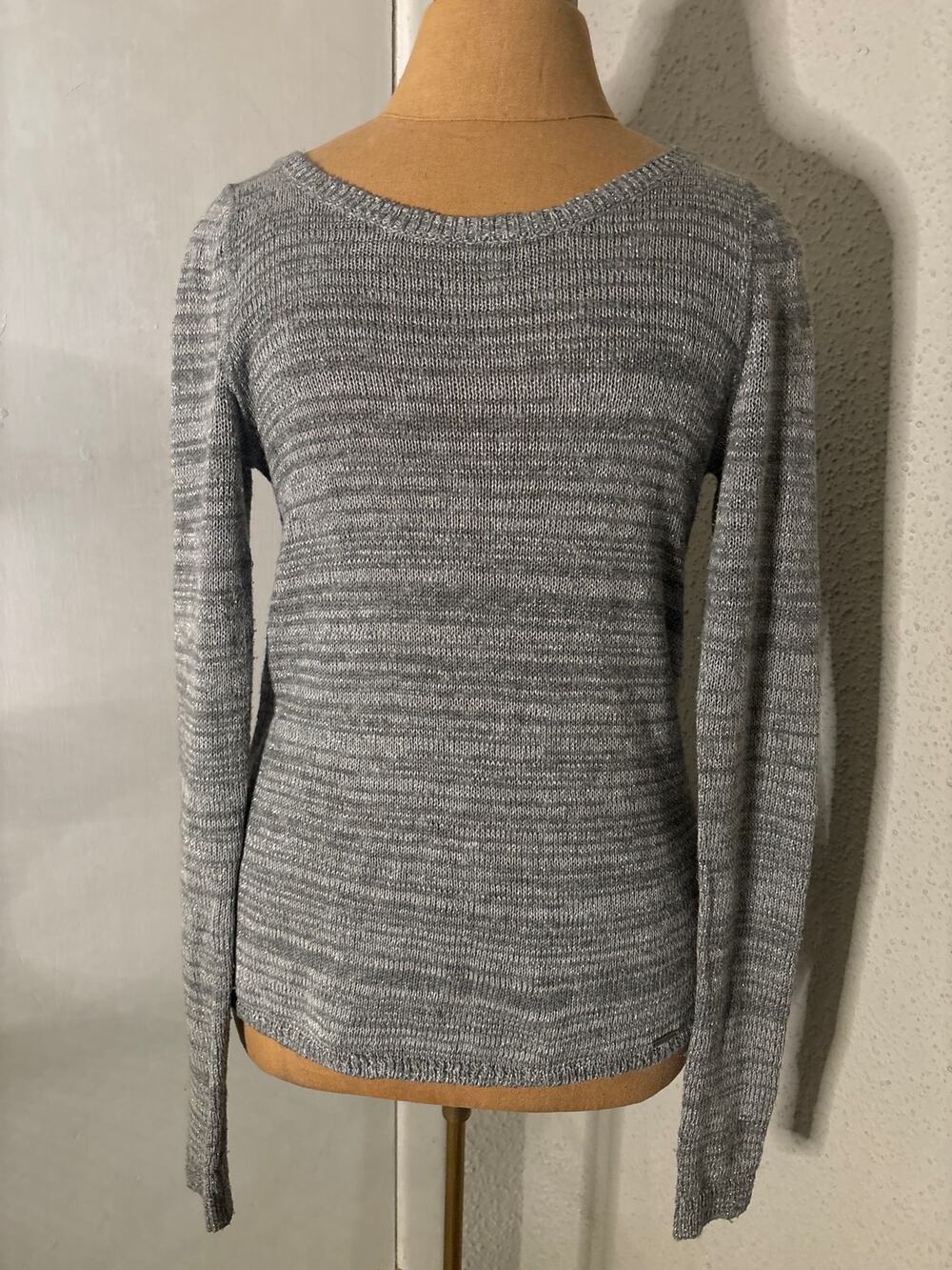 Hollister Co. Grey/Silver Long Sleeve Lace Sheer Top XS Casual Holiday Coquette